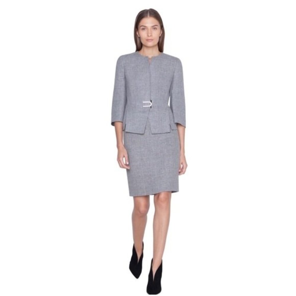 AKRIS Linen Wool Blend Gray Pencil Academia Professional Quiet Luxury Skirt 10